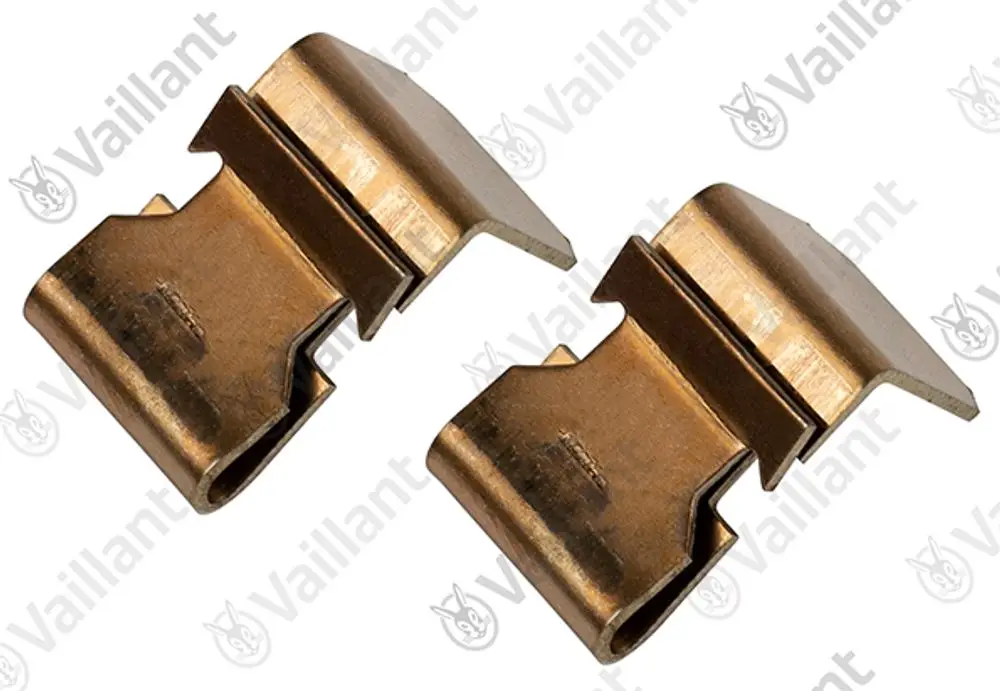 Vaillant Clips aus Metall, geeignet zur Befestigung oder Fixierung, zwei Einheiten auf dem Bild sichtbar.